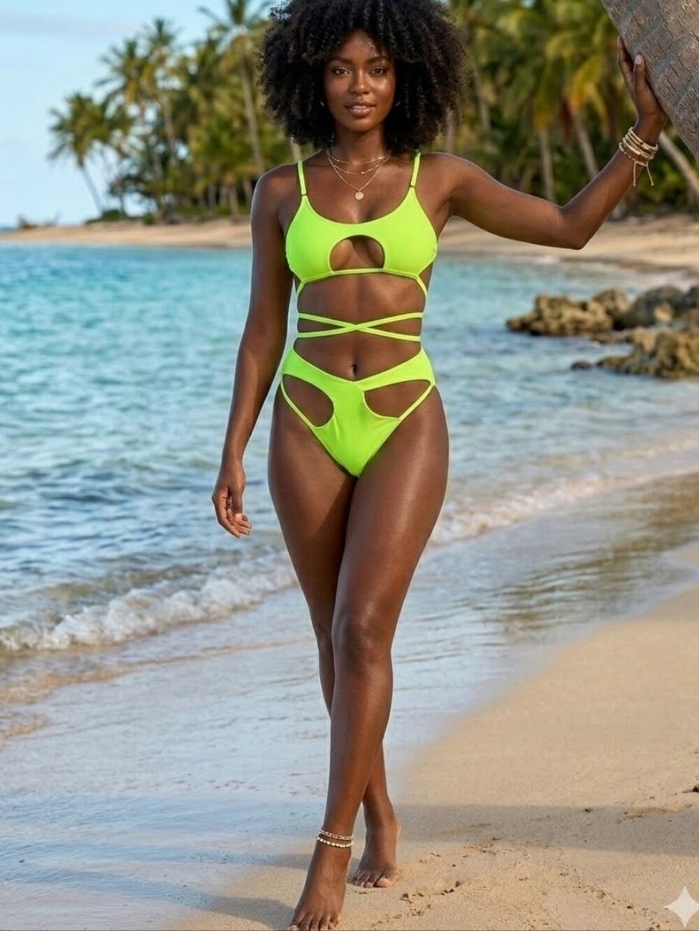 Summer Time Memories Neon Green Cut-Out High Waist Bikini Medium